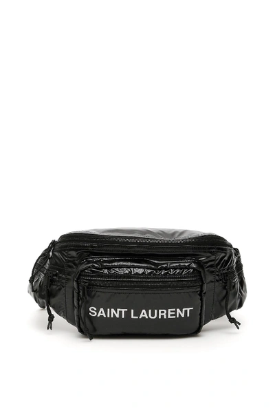 Saint Laurent Logo Nylon Beltbag In Black,silver