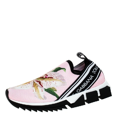 Pre-owned Dolce & Gabbana Pink Floral Stretch Fabric Sorrento Slip-on Trainers Size 37