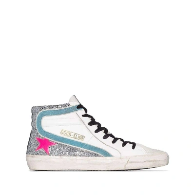 Golden Goose Slide Glittered High-top Sneakers In White