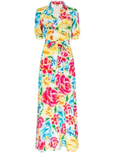 All Things Mochi Marie Graphic Floral Silk Maxi Dress In Yellow