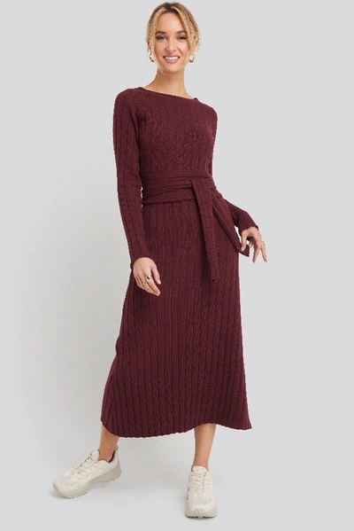 Na-kd Recycled Ribbed Knit Midi Skirt - Red In Burgundy