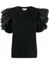 Alexander Mcqueen Ruffled Poplin-trimmed Cotton-jersey T-shirt In Black