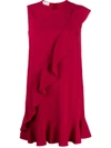 RED VALENTINO RUFFLE DETAIL SHIFT DRESS