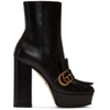 GUCCI Black Leather Fringe GG Platform Boots