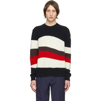 Moncler Tricolor Wool & Mohair Red Wave Jumper In 742 Blk Red