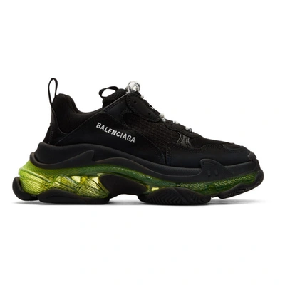 Balenciaga Black Triple S Clear Sole Sneakers In Black / Green