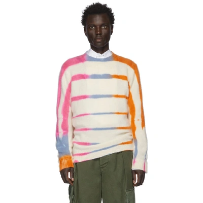 The Elder Statesman Off-white & Pink Cashmere Ladder-dye Sweater In Fuchsia/new Permission