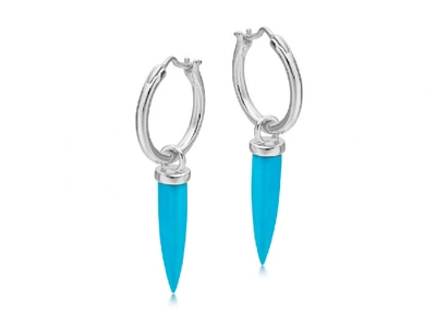 Missoma Turquoise Silver Mini Dagger Charm Hoops In Blue/silver