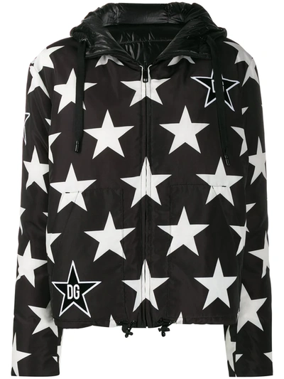 Dolce & Gabbana Millennials Star Print Short Winter Coat In Black