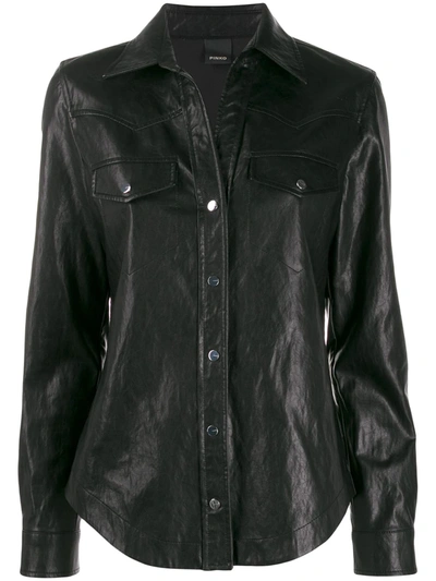 Pinko Long-sleeved Press-stud Shirt In Black