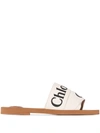 CHLOÉ WOODY LOGO STRAP SLIDES