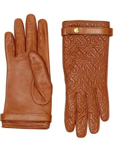 Burberry Tb Monogram Quilted Cashmere Lined Leather Gloves In Brown