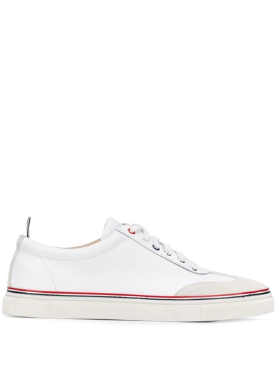 Thom Browne Rubberized Leather Low-top Sneakers In White