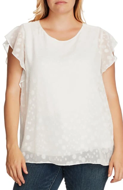 Vince Camuto Plus Size Patterned Flutter-sleeve Top In Pearl Ivory