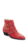 Chloé Susanna Stud Buckle Bootie In Tulip Red