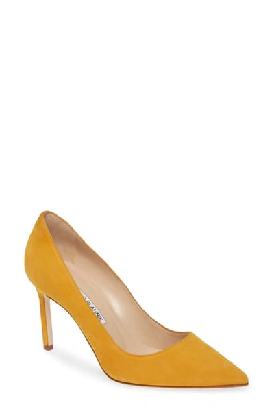 Manolo Blahnik Bb Pointy Toe Pump In Mustard Suede