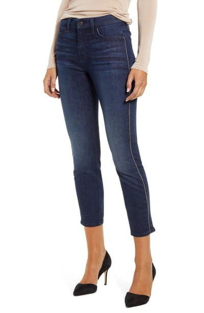 Jen7 By 7 For All Mankind High Waist Metallic Piping Ankle Skinny Jeans In Classic Medium Blue