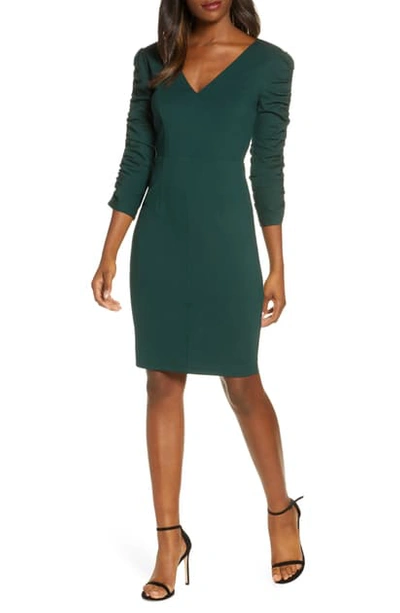 Ali & Jay Enigma Ruched Sleeve Sheath Dress In Pine