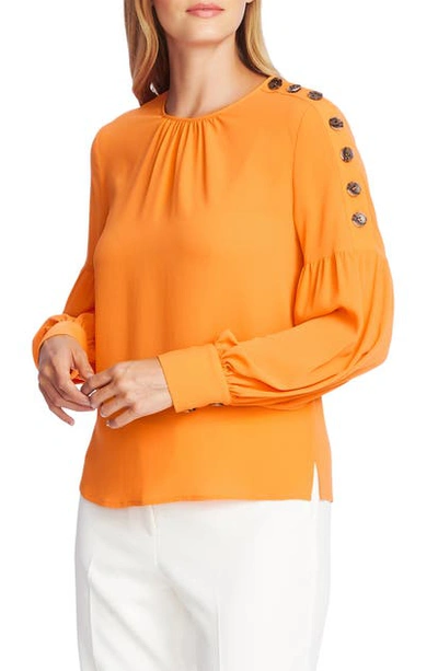 Vince Camuto Button Shoulder Bubble Sleeve Top In Electric Orange