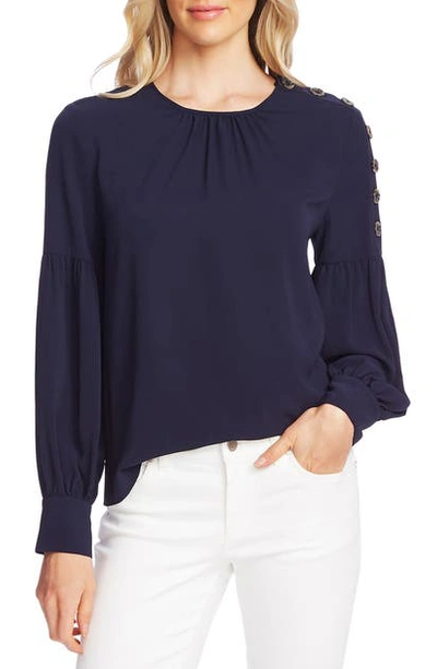 Vince Camuto Button Shoulder Bubble Sleeve Top In Caviar