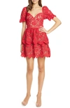 SELF-PORTRAIT RUSCHIA FLORAL LACE PUFF SLEEVE MINIDRESS,RS20-113S