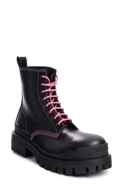 Balenciaga Strike 20mm Lace-up Boots In Black Matte Calfskin