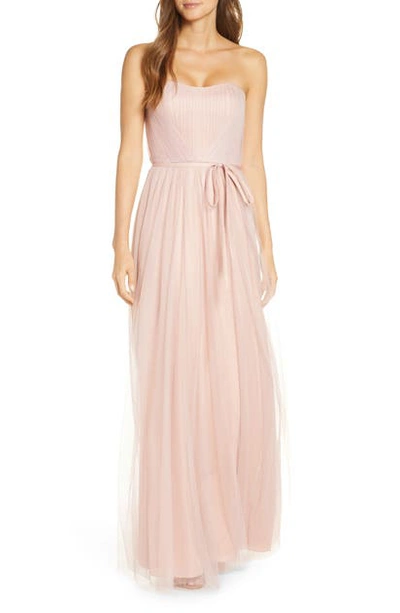 Marchesa Notte Strapless Tulle A-line Gown In Blush