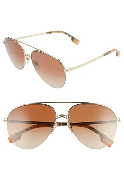 Burberry 59mm Polarized Aviator Sunglasses In Lite Gold/brown Gradient