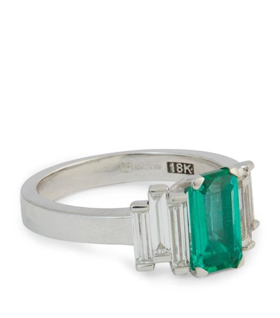 Suzanne Kalan White Gold, Diamond And Emerald Fireworks Ring