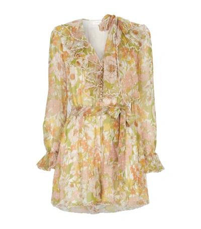 Zimmermann Super Eight Floral-print Chiffon Playsuit In Green,pink