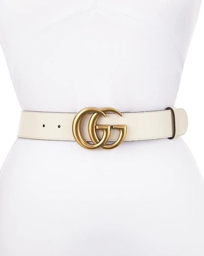 Gucci Leather Belt With Gg Buckle In White