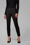 Hugo Boss Cropped Slim-fit Trousers With Zipped Hems In Black