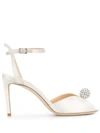 Jimmy Choo White Sacora 85 Glitter Leather Sandals In White