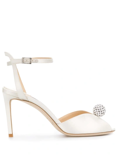 Jimmy Choo White Sacora 85 Glitter Leather Sandals In Silver