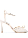 JIMMY CHOO SACORA 85MM PEARL-EMBELLISHED SANDALS