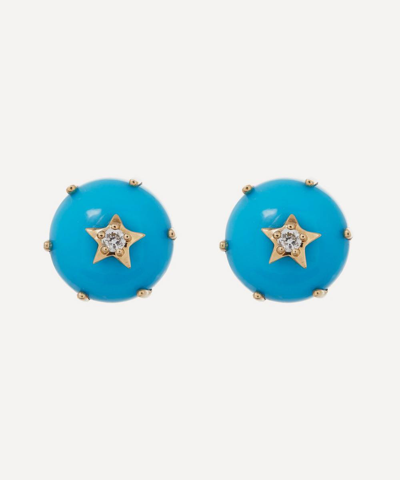 Andrea Fohrman Mini Cosmo 14-karat Gold, Turquoise And Diamond Earrings In Blue