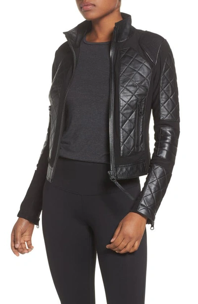 Blanc Noir Quilted Leather & Mesh Moto Jacket In Black Snake