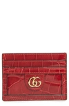 Gucci Genuine Crocodile Card Case In Hibiscus Red