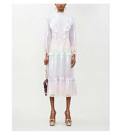 Olivia Rubin Sienna Tiered skirt Silk Midi Dress In Pastel Ombre Metallic ModeSens