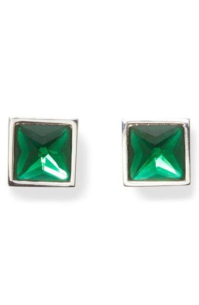 Vince Camuto Pyramid Button Clip Earrings In Silver/ Green