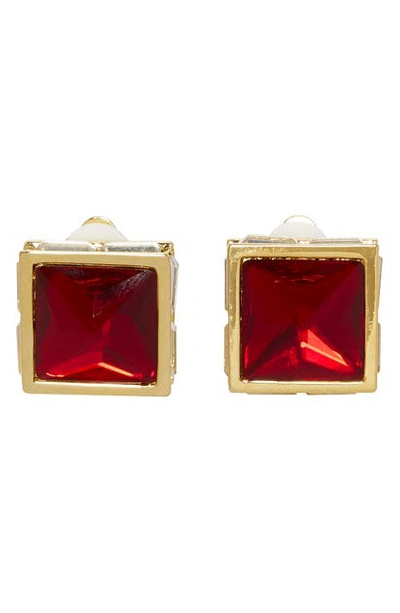 Vince Camuto Pyramid Button Clip Earrings In Gold/ Red
