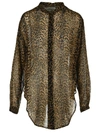 Saint Laurent Oversized Tie-up Shirt In Leopard-print Wool Etamine In Brown Leopard Print