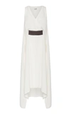 BRUNELLO CUCINELLI BELTED SLEEVELESS V-NECK CREPE MIDI DRESS,780390