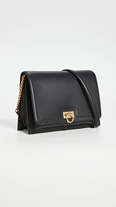 Ferragamo Medium Classic Flap Leather Shoulder Bag In Black