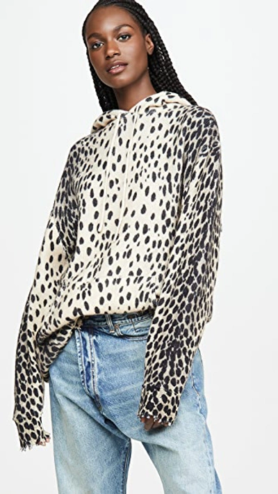 R13 Oversized Distressed Cheetah-print Cashmere Hoodie In Brown