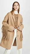 R13 Fringe Trim Wool Blend Coat In Camel