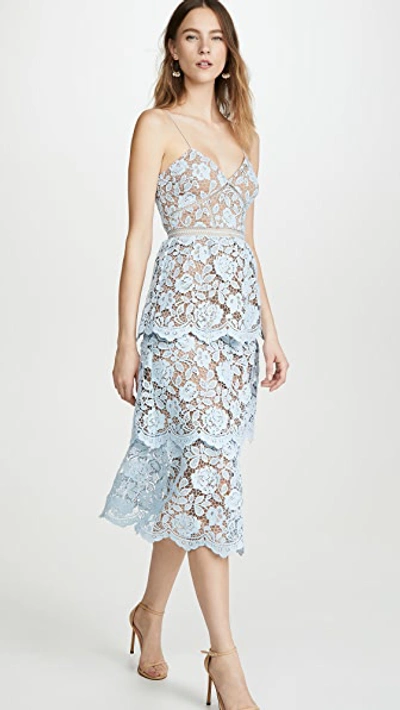 Self-portrait Flower Lace Midi Tiered Dress In Blue