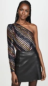 SELF-PORTRAIT SEQUIN STRIPE ASYMMETRIC TOP