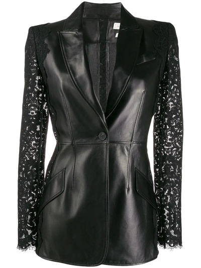 Alexander Mcqueen Paneled Leather And Cotton-blend Corded Lace Blazer In Black