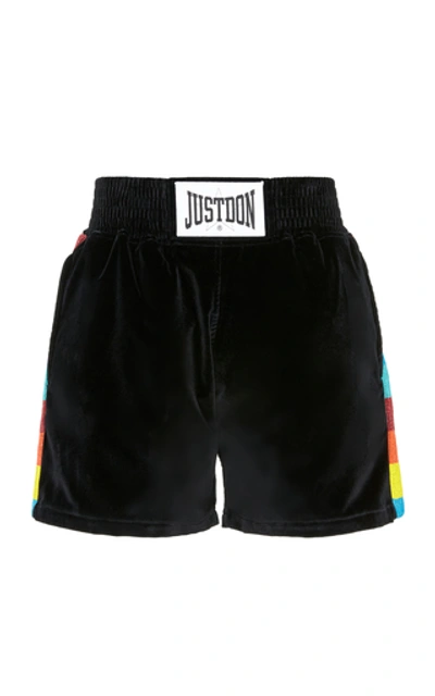 Just Don Islanders Rainbow Velvet Boxing Short In Black